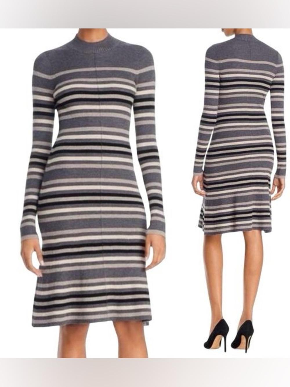 Theory Preppy Wool Sweater Dress in Gray Stripe Size S